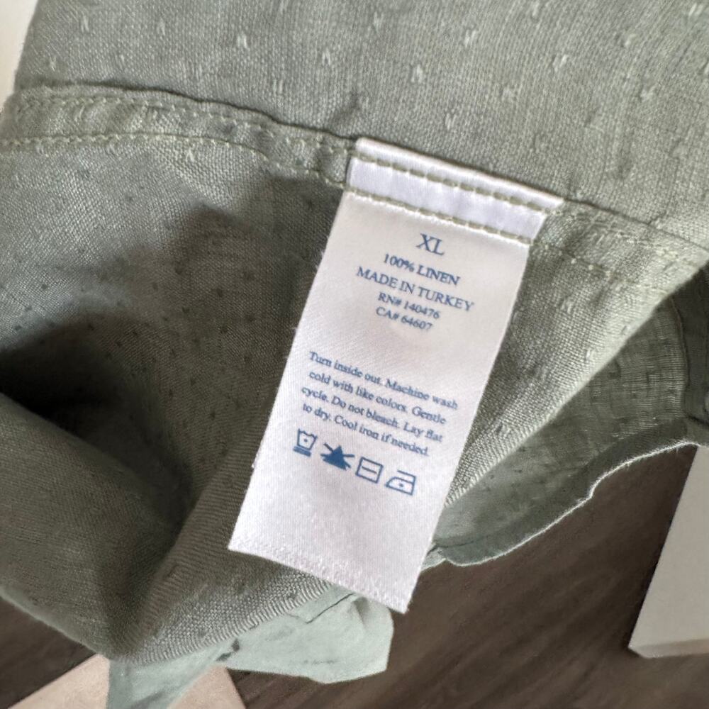 Faherty Linen Laguna Storm Doby Green Long Sleeve Shirt XL NEW Button Up Pocket - Picture 7 of 7